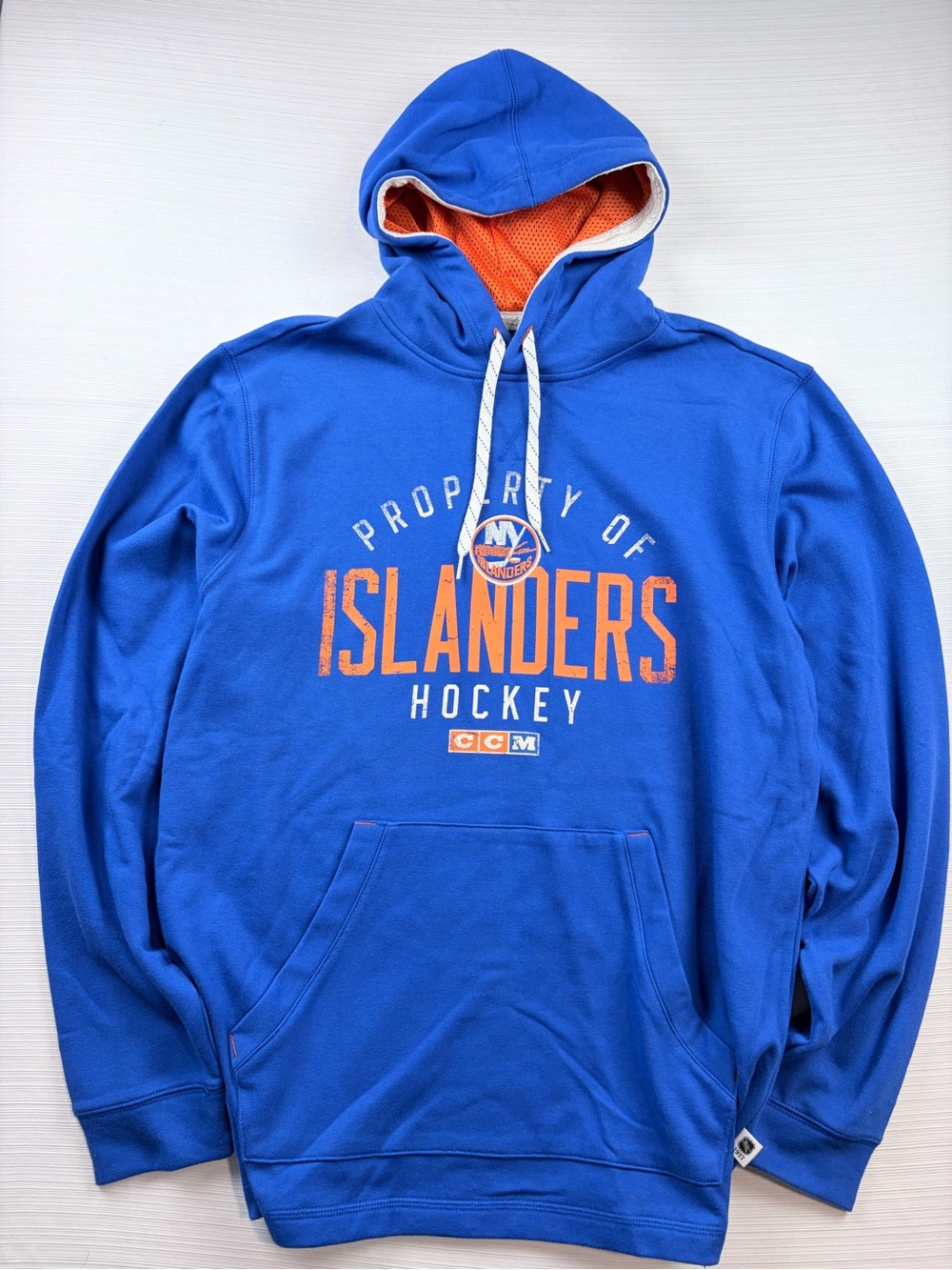 CCM Blue and Orange New York Islanders Hockey Pullover Hoodie Size L